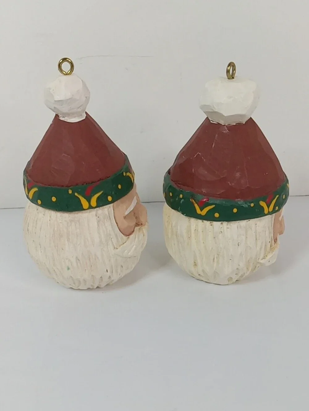 Hand-Carved & Painted Santa Head Folk Art Holiday Ornament Red Hat, White Beard